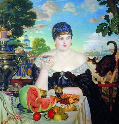 Hora del té de la esposa de un comerciante de Boris Mikhailovich Kustodiev